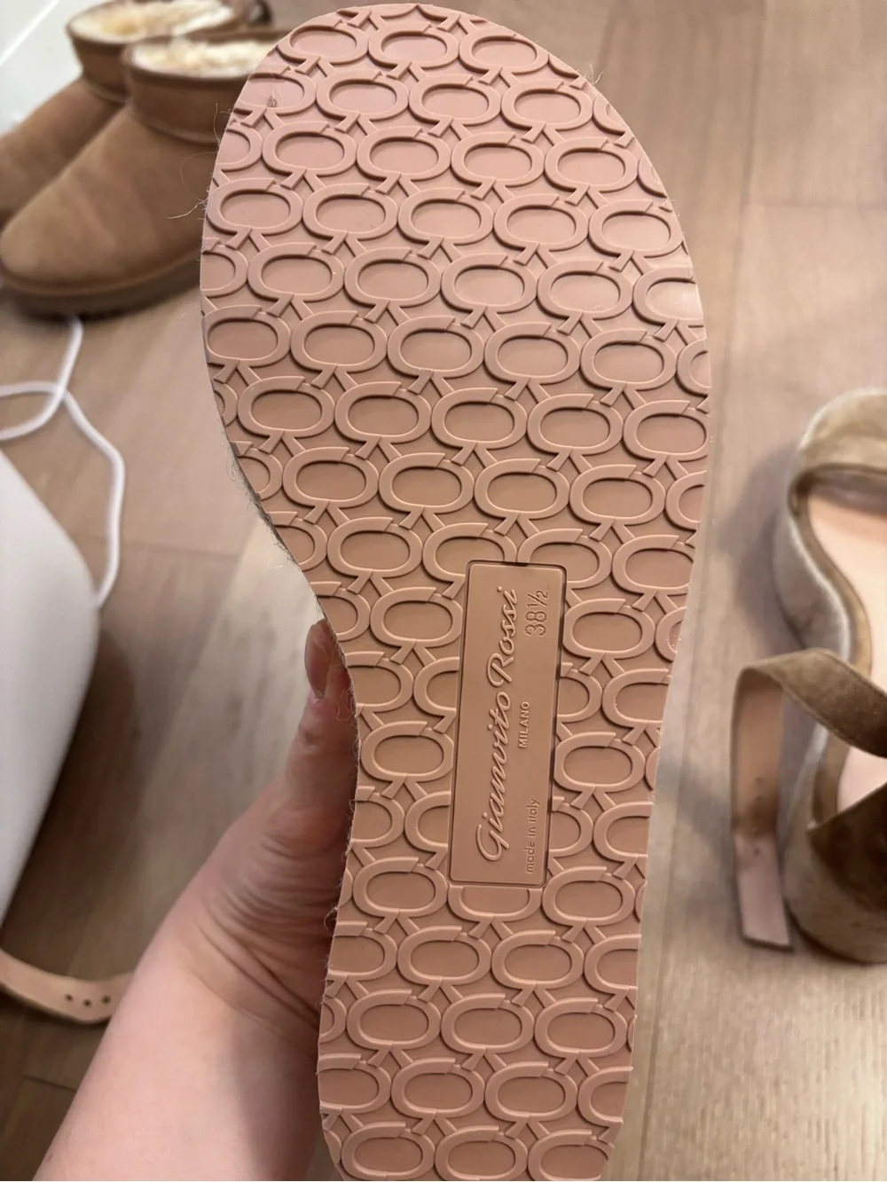 Gianvito Rossi Tan Suede Espadrille Wedge Sandals